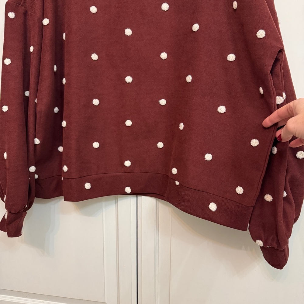 ANDTHEWHY Maroon and White Polka Dot Sweatshirt Size 1X. Dark coquette - Picture 4 of 6